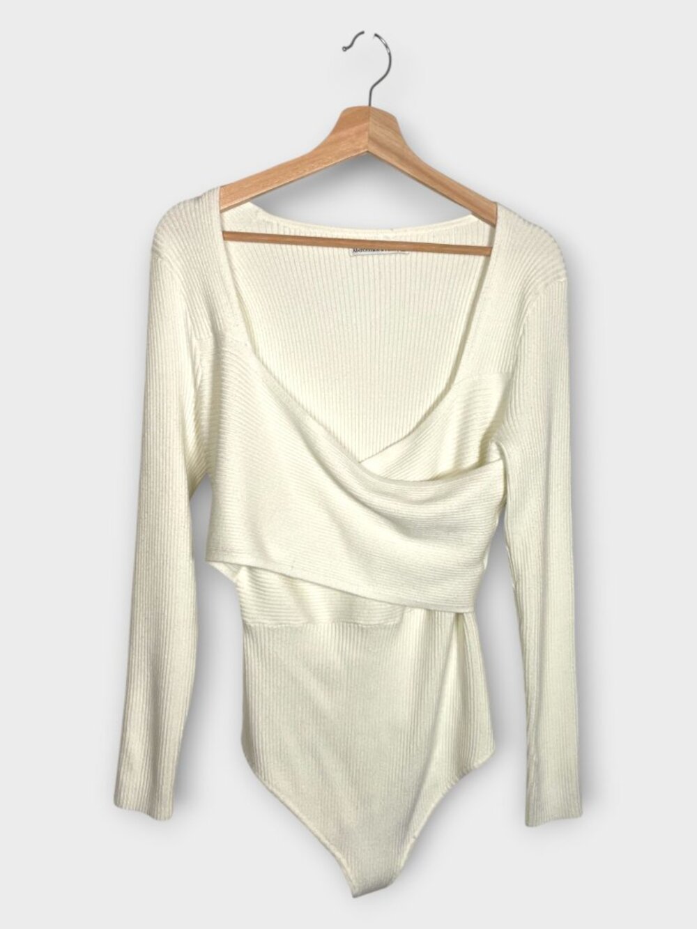 Abercrombie & Fitch Long Sleeve Knit Ribbed Wrap Bodysuit XL Ivory Cream